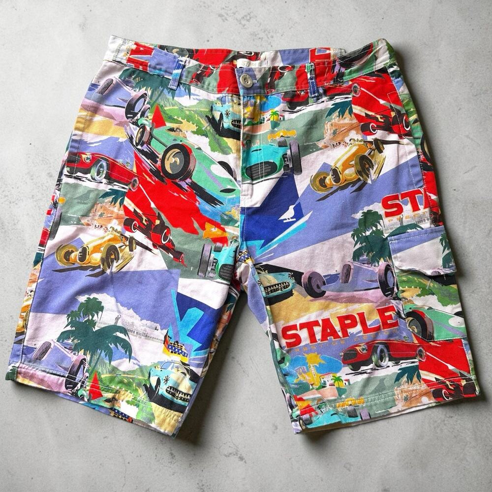 Staple Prestige Pigeon Graphic Shorts Mens 34 Cars Print Canvas Streetwear